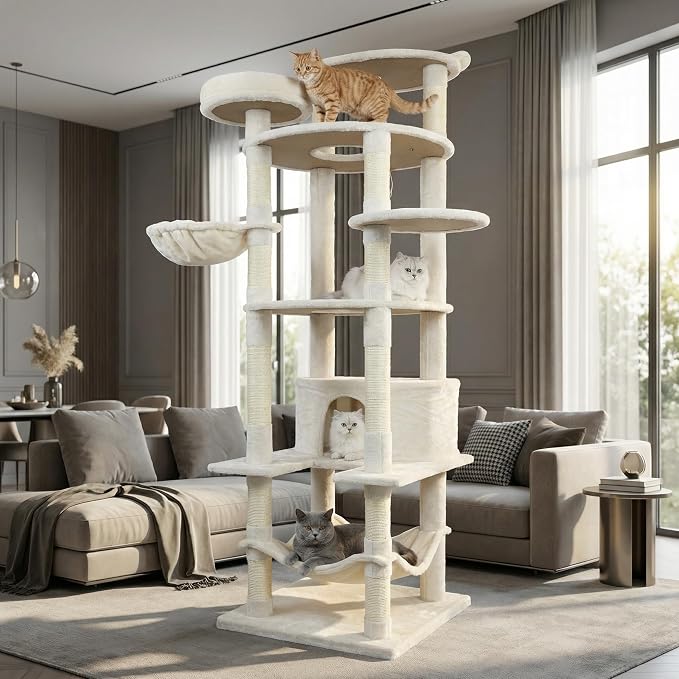 78.8" Large Cat Tree Tower for Indoor Kitties, Sisal Scratching Posts, Hammock - Image 8
