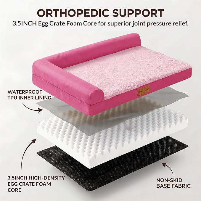 Patas Lague Orthopedic Dog Bed Medium Size Dog 30''X20'', Waterproof L Bolster - Image 4