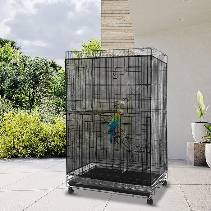 Adjustable Birdcage Seed Feather Catcher Bird Cage Net Cover Soft Skirt Guard - Image 6