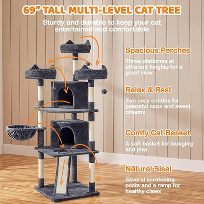 Yaheetech | 68.5in Cat Tree | for Large Cats | Multi-Level Cat Tower - Image 3