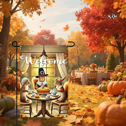 Welcome Garden Flag Autumn Garden Flag Adorable Squirrels Tea Party Decorative - Image 7