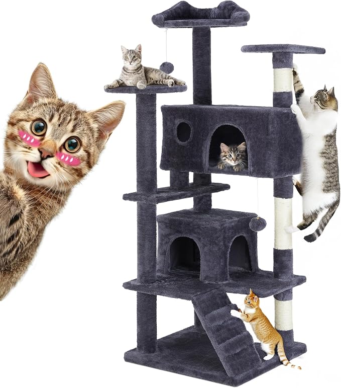 54 Inches Cat Tree Tower Condo Furniture, Climbing Tree Cat House Padded Plush by SimpleDeluxe