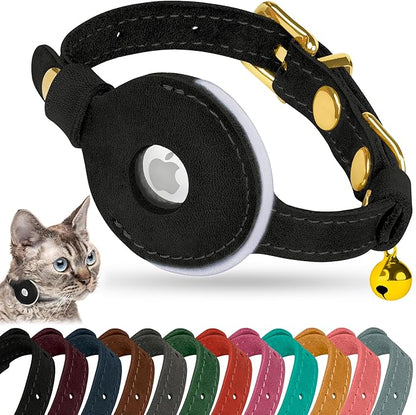 OOPSDOGGY Reflective Leather AirTag Cat Collar by OOPSDOGGY
