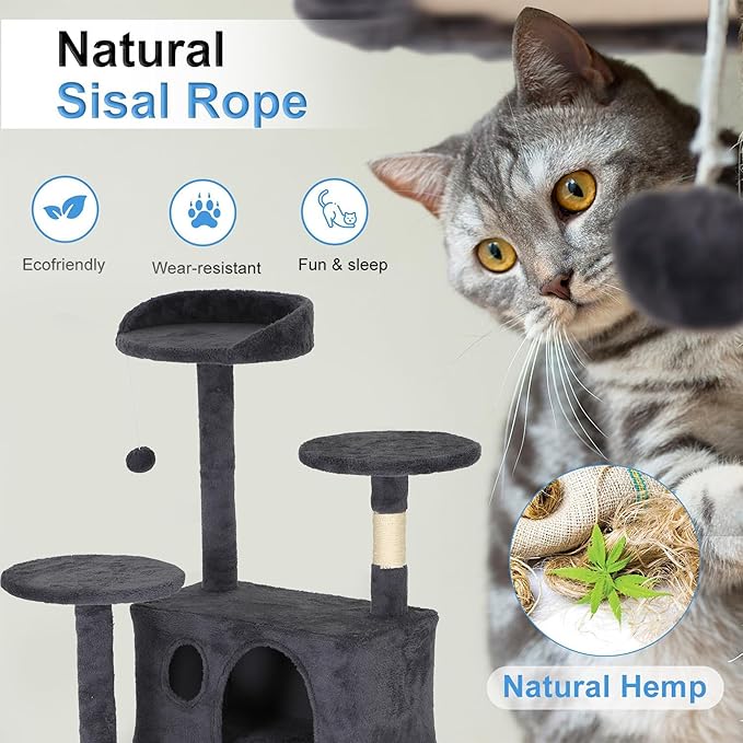 FDW | 62" Cat Tree Tower | Dark Gray | Multi-Level Indoor Activity Center - Image 4