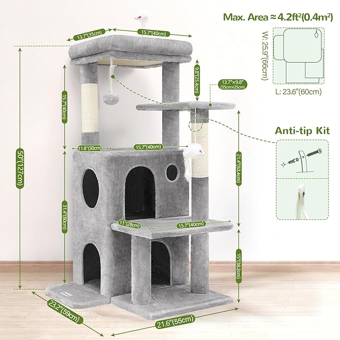 Globlazer Cat Tree Tower for Indoor Cats, 50-inch Adult Cat Tree House for - Image 6