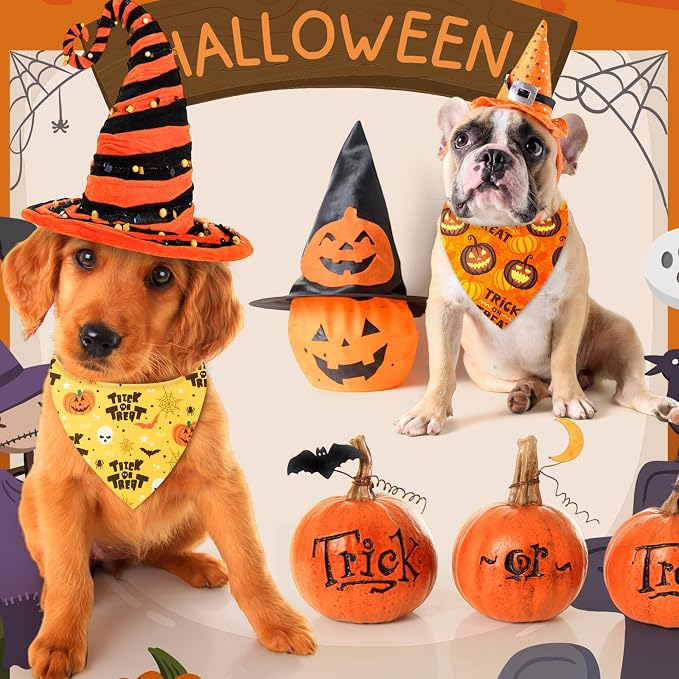 Weewooday 50 Pcs Halloween Dog Bandanas Bulk Pumpkin Ghost Bandanas - Image 4
