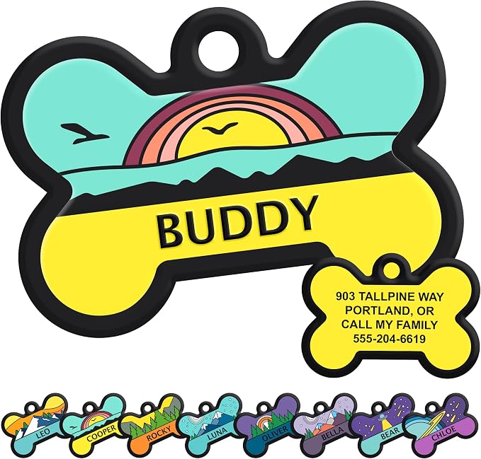 GoTags Silent Dog Tag, Personalized Engraved Bone Silicone Dog and Cat Name Pet by GoTags