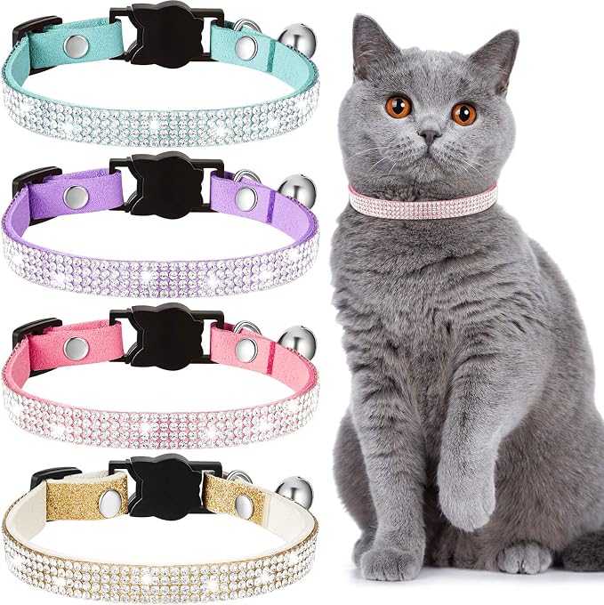 Weewooday 4 Pieces Rhinestones Cat Collars Breakaway Cat Collar by Weewooday