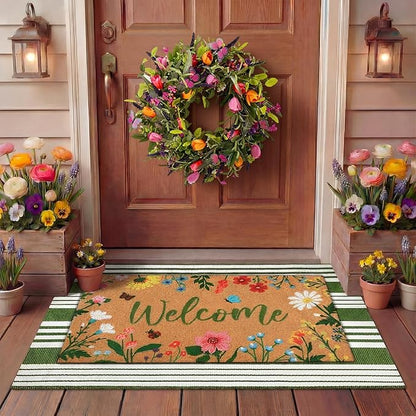 Tinideya 2 Pcs Spring Welcome Door Mat Floral Outdoor Layered Doormats by Tinideya