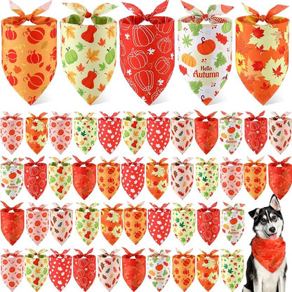 Weewooday 50 Pcs Thanksgiving Fall Dog Bandanas Bulk Pumpkin Maple Leaves by Weewooday