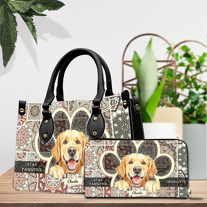 Personalized Pet Mom Leather Handbag – Custom Name Dog Cat Photo Purse - Image 3