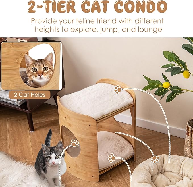 Tangkula Elevated Cat Bed for Indoor Cats, 2-Tier Cute Small Cat Tree Tower - Image 5