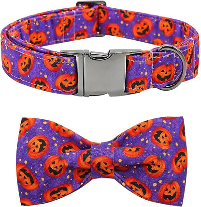 Dog Collar - Halloween Pumpkin Bowtie Pet Collar Gift Soft Bow Collar Pet by BoboRainbow