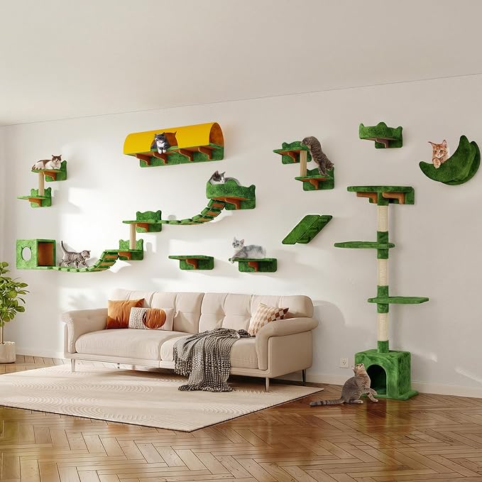 20-in-1 Cat Wall Shelves, Wall Mounted Cat Furniture w/Plush Fabric, Cat - Image 9