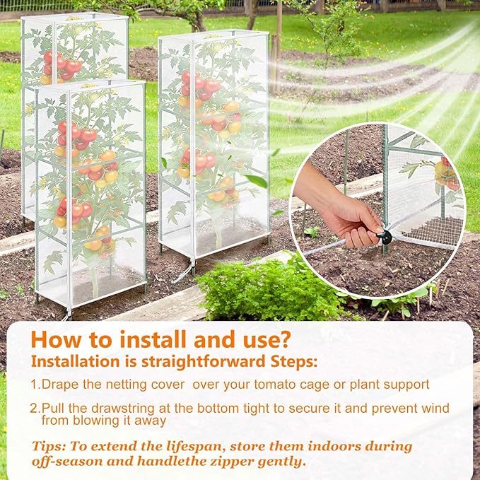 3Pack Garden Netting Cover for Square Tomato Cage - Image 4