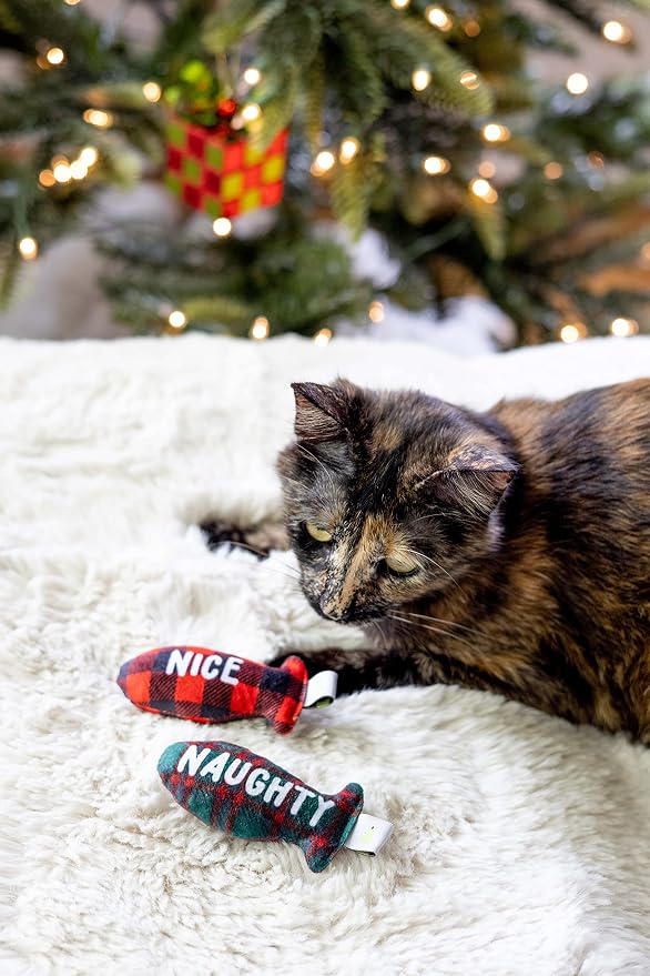 Pearhead Naughty Or Nice Christmas Cat Toy Set, Holiday Pet Owner Gift - Image 3