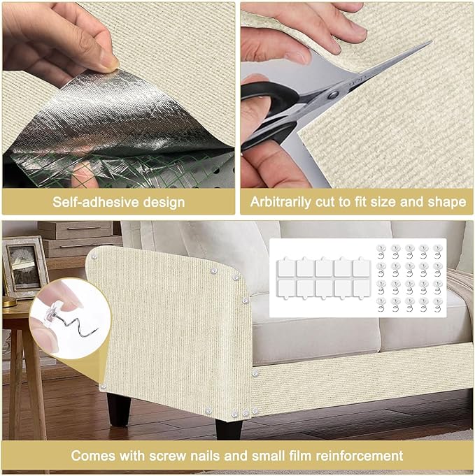 Cat Scratching Mat, 118.5"x15.9" Trimmable Self-Adhesive Cat Scratch Carpet - Image 3