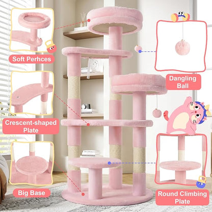 Allewie 55.5 in Cat Tree for Indoor Kitties/Soft Plush Perches/Multi-Level Cat - Image 4