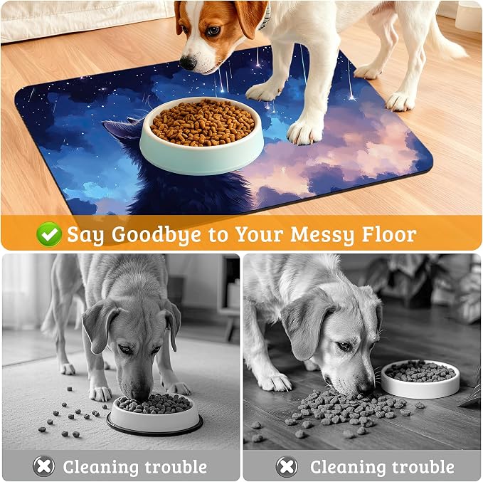 Cat Dog Food Mat, Starry Night Absorbent Pet Feeding Mat - Image 4