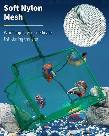 Pawfly Aquarium Fish Net with Braided Metal Handle Square Net with Soft Fine - Image 3