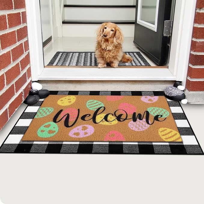 Tinideya 2 Pcs Easter Day Door Mat Eggs Welcome Non Slip Coir Mats Holiday - Image 4