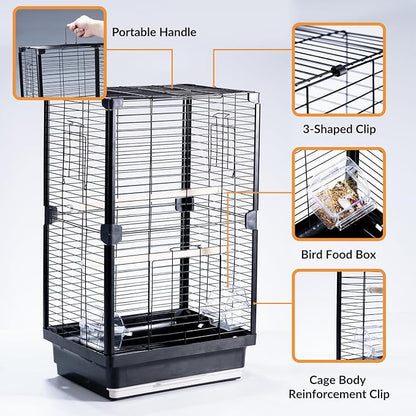 25 inch Bird Cage, Portable Travel Parrot Cage, Double-Layer Parakeet Cage - Image 3