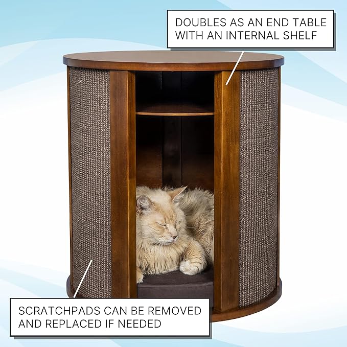 The Refined Feline Purrrrfect End Table Cat Bed Cave in Mahogany Brown - Image 2