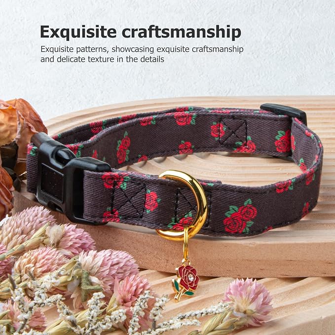 Cotton Handmade Dog Collar Cute and Distinctive Patterns Black Rose - Image 5