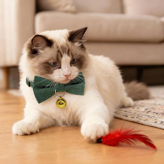 THAIN Cat Collar with Bow Tie and Bell, Breakaway Adjustable Cute Soft Corduroy - Image 6