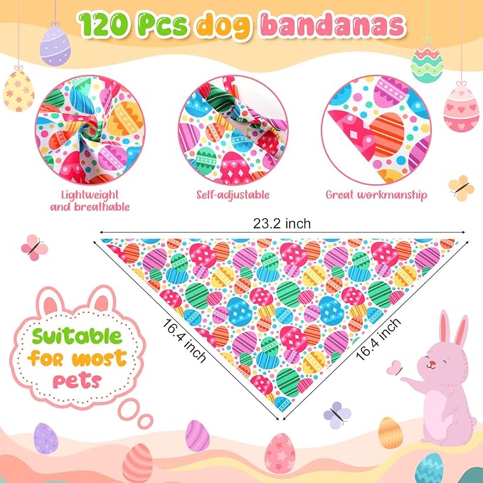Youyole 120 Pcs Easter Dog Bandana Bulks Bunny Dog Bandanas Rabbit Egg Pet - Image 2