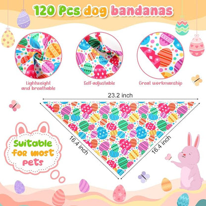 Youyole 120 Pcs Easter Dog Bandana Bulks Bunny Dog Bandanas Rabbit Egg Pet - Image 2