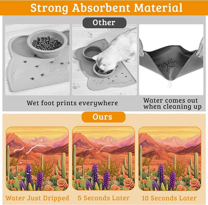 Pet Feeding Mat, Cactus Absorbent Dog Cat Food Mat Desert Dog Mat - Image 3