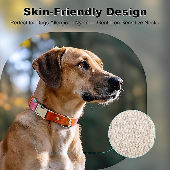 Plutus Pet Genuine Leather & Hemp Dog Collar – Adjustable Heavy Duty Pet Collar - Image 4