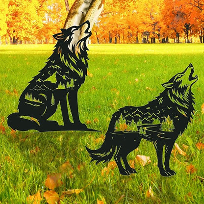 Wolf Metal Garden Stakes Yard Decor, Lawn Ornaments, Yard Art by RNGMSI