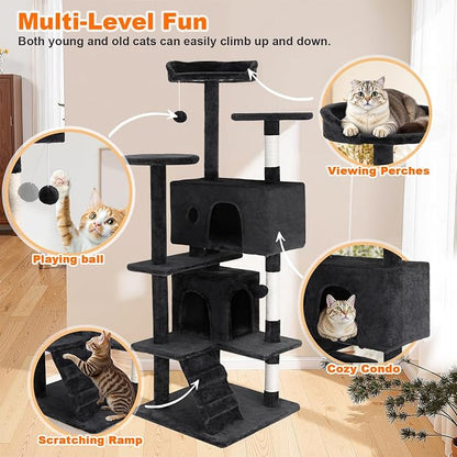 FDW Cat Tree 54in Cat Tower Multi-Level Durable Cat Scratching Post & Cozy Fun - Image 6