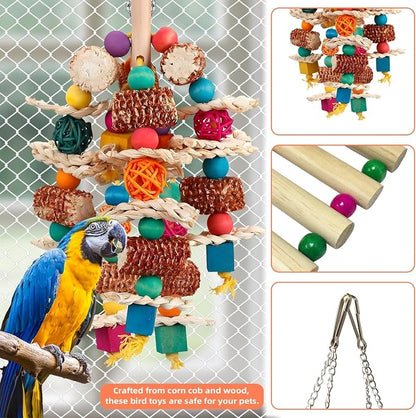 2 pcs Parrot Toys, Natural Corn Cob Bird Chewing Toys and Bird Swing Toy - Image 3