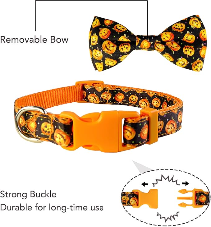 Halloween Dog Bow Tie Collar, Holiday Skull Pumpkin Collar - Image 2