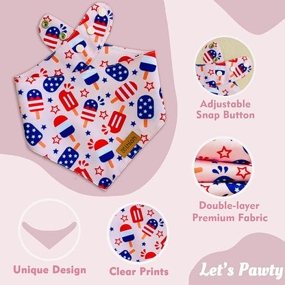 4th of July Dog Bandanas with Snap Button, 2 Pack American Flag Pet Scarf - Image 4
