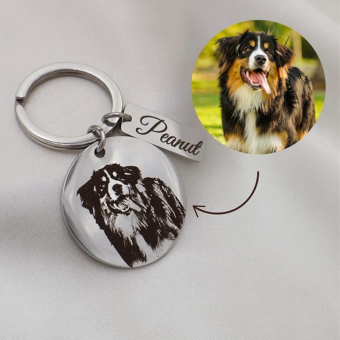 Personalized Pet Photo Engraved Keychain – Custom Dog or Cat Portrait Keepsake - Image 3