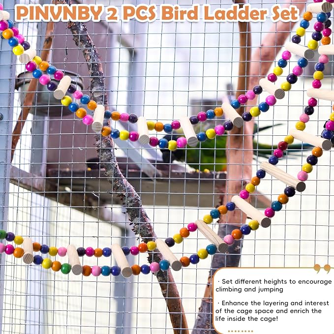 PINVNBY 2 PCS Extra Large Bird Ladder Toys, Wooden Parakeet Swing Toys - Image 3