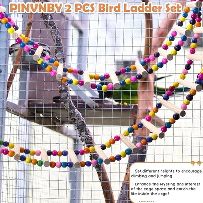 PINVNBY 2 PCS Extra Large Bird Ladder Toys, Wooden Parakeet Swing Toys - Image 3