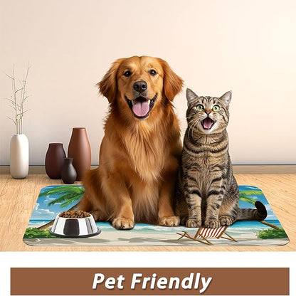 Tropical Beach Dog Food Mat for Floors, Hawaii Palm Tree Absorbent Quick-Dry - Image 6