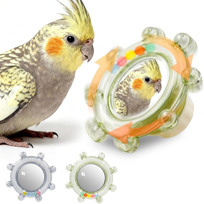 2Pcs Innovation Bird Toy with Hd Mirror, Spinner Rattle Parakeet Toy with by Jevnd