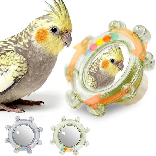 2Pcs Innovation Bird Toy with Hd Mirror, Spinner Rattle Parakeet Toy with by Jevnd