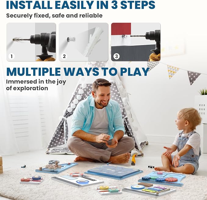 BlueWood Wooden Wall Busy Board Panels, Toddler Learning Activity Center - Image 5