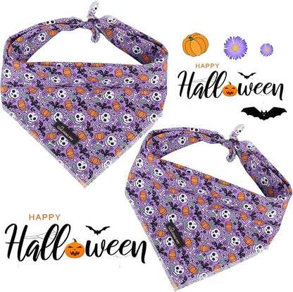 ARING PET Halloween Dog Bandanas, Cotton Purple Pumpkin Ghost Bat Floral Pet - Image 3