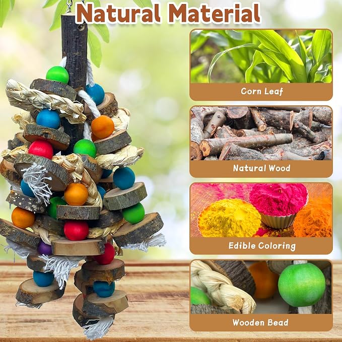 PINVNBY Bird Toys Parrot Toys, Natural Wood Bird Chewing Toys, Parakeet Hanging - Image 3