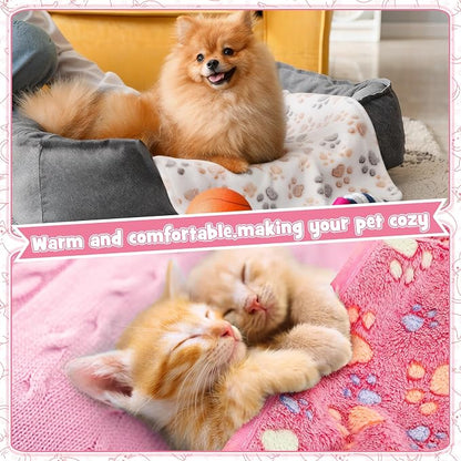 Tegeme 12 Pcs Pet Blankets Soft Fluffy Fleece Dog Cat Warm Paw Print Pattern - Image 6