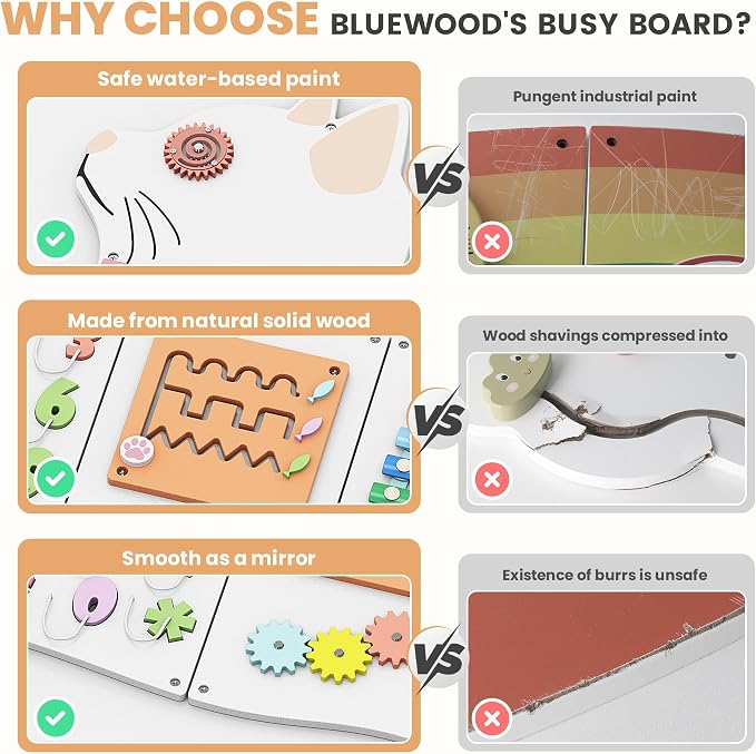 BlueWood Wooden Wall Busy Board Panels, Toddler Learning Activity Center - Image 3