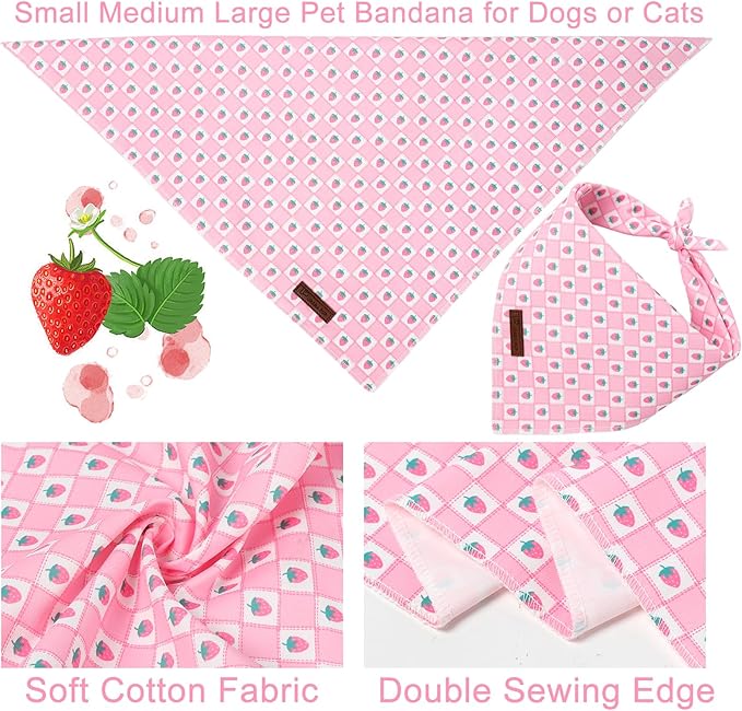 Spring Dog Bandana, UP URARA PUP Strawberry Triangle Bid Scarf - Image 3